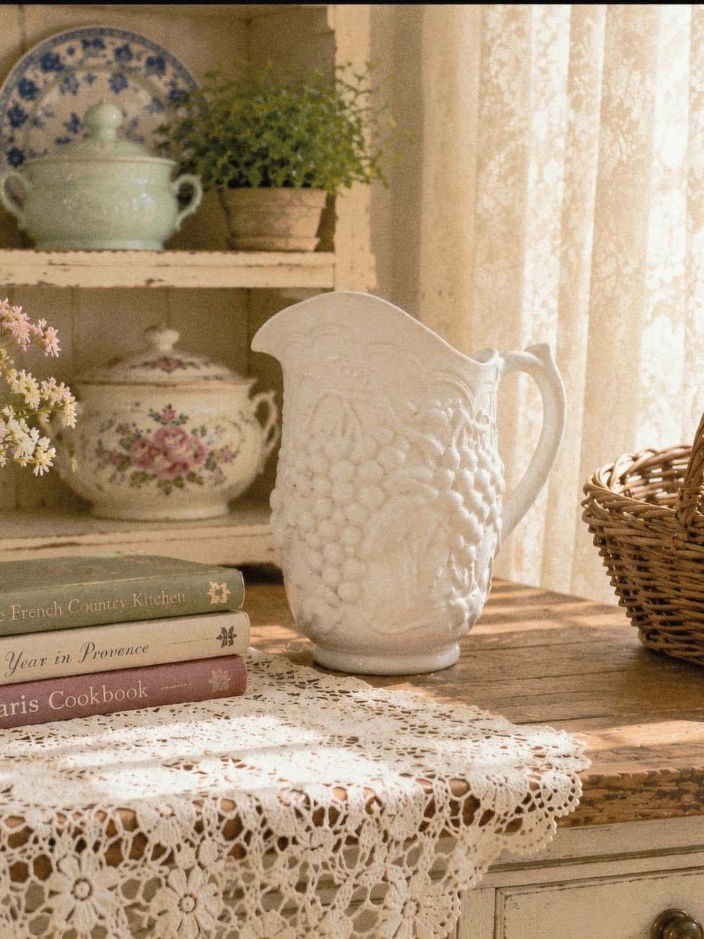 Vintage Pitcher, Pearl And pink Iridescent, Ceramic